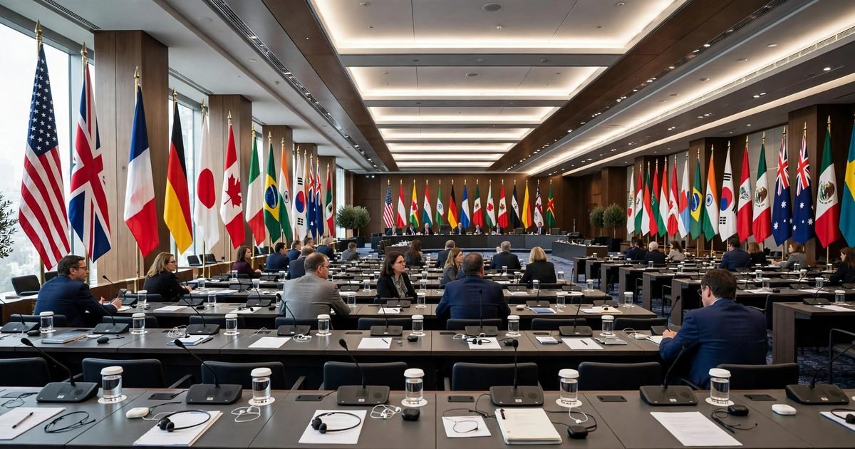 Delegates seated around a table at an international education summit on student mobility